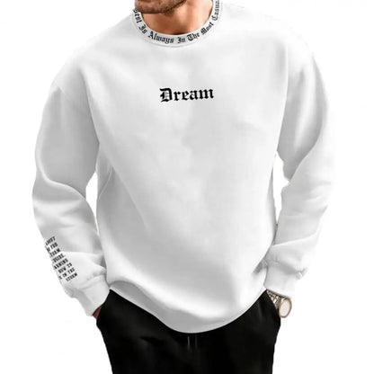 Men's Fall Winter Sweatshirt round Neck Long Sleeve Men Top Letter Print Thick Loose Warm Mid Length Men Casual Top